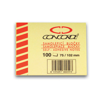 CONCORDE Samolepiace bloček žltý, 75x102mm, 100 listov, A1003