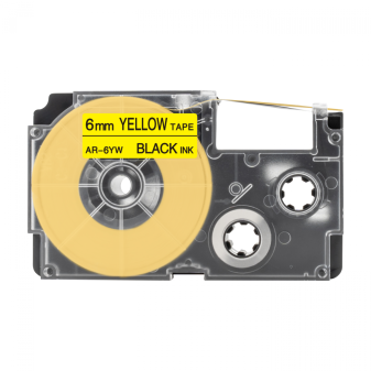 Alternatívna páska Casio XR-6YW, 6mm x 8m čierna tlač / žltý podklad