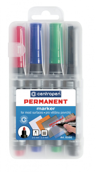 Popisovač Centropen 8566 permanent sada 4ks šírka 2,5mm