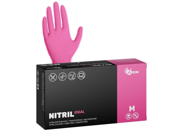 Nitrilové rukavice Nitril Ideal, nepudrované, tmavo ružové, 3,5 g, vel.M,100ks 100081