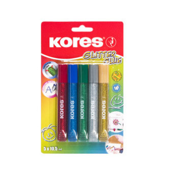 Kores Glitter Glue, 10,5 ml, lepidlo s trblietkami, 5 farieb (75000)